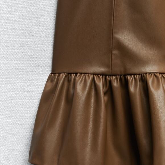 ZARA FAUX LEATHER DRESS LIGHT BROWN - Picture 4 of 4